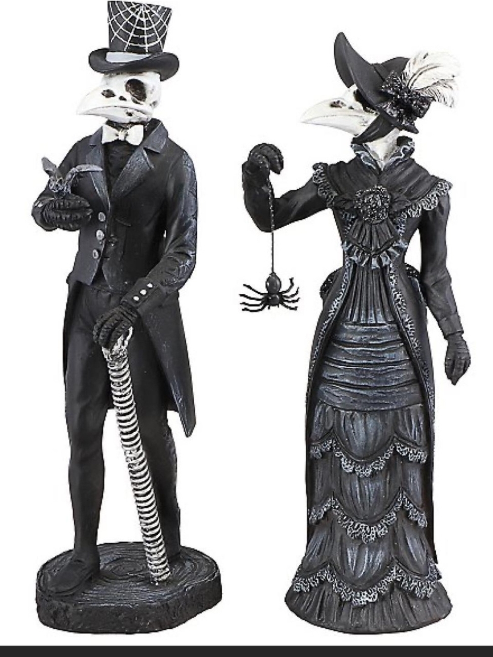 Gothic Black Plague Doctor Raven Couple Figurines - Home Accents
